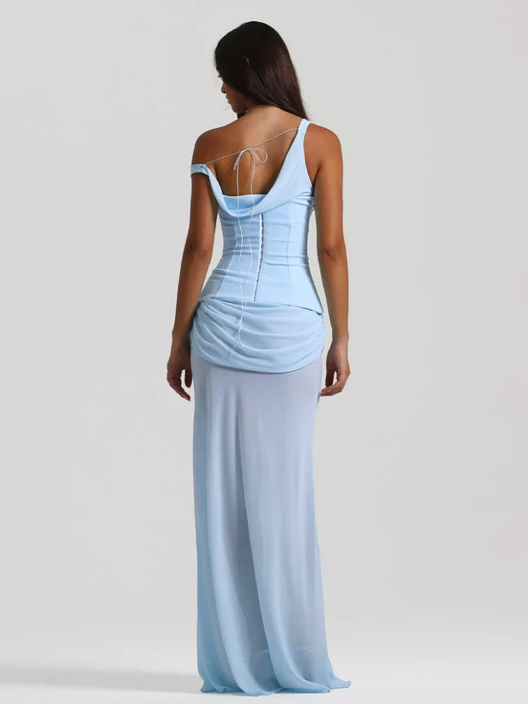 Mesh Corset Tie Up Long Dress