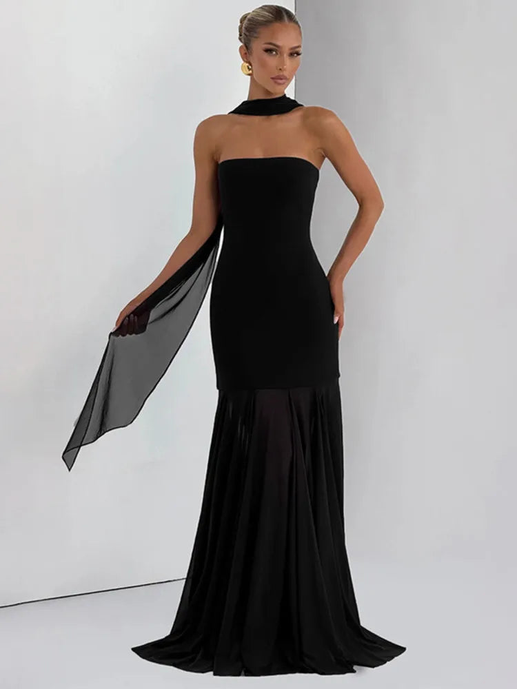 Strapless Chiffon Maxi Dress with Shawl