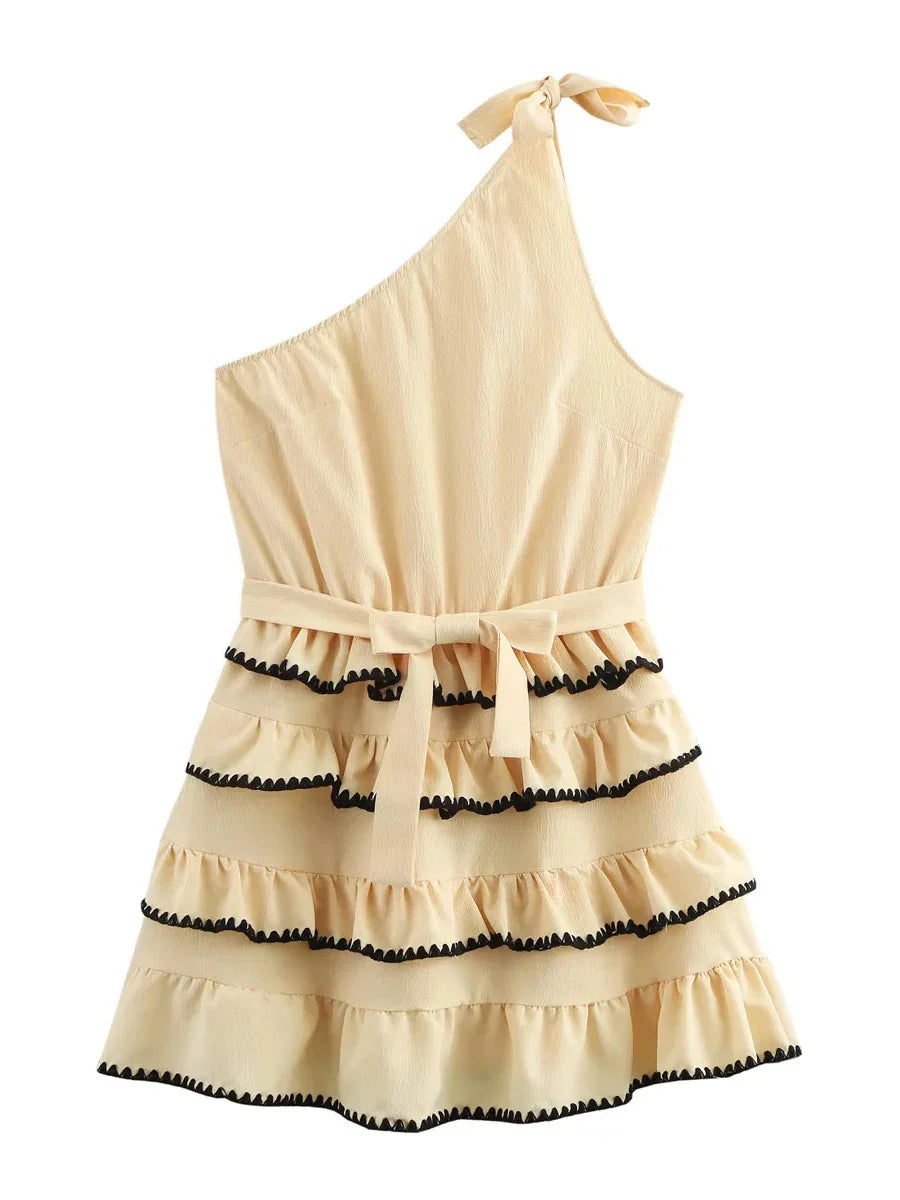 Yellow One-Shoulder Ruffle Dress | Tiered Mini for Summer Parties