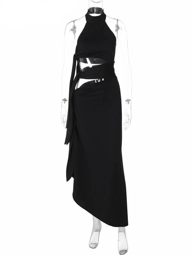 Black Hollow Out High Split Maxi Dress – Sleeveless Club Party Gown