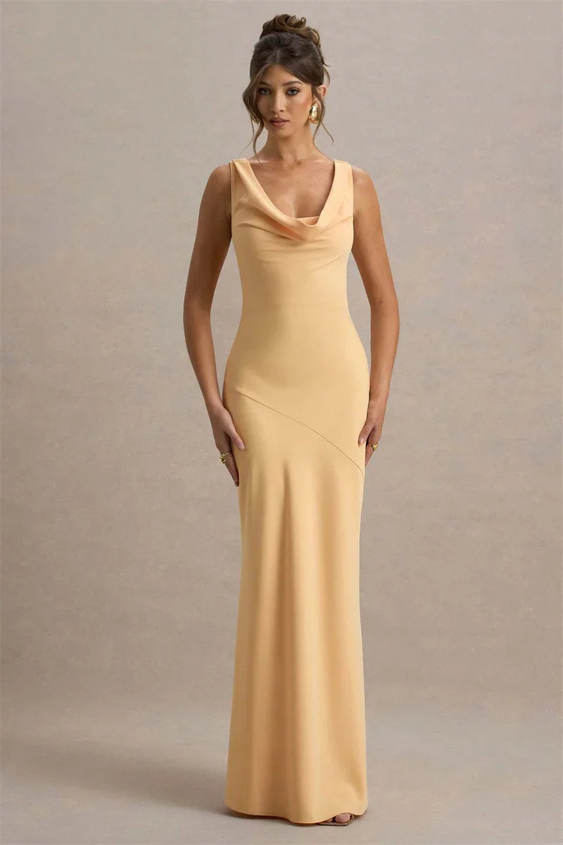 Light Blue Cowl Neck Gown | Sleek Floor-Length Evening Dress