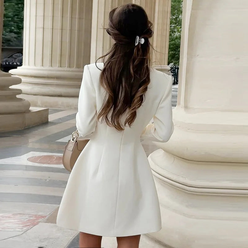 Solid Long Sleeve Buttoned Blazer Mini Dress