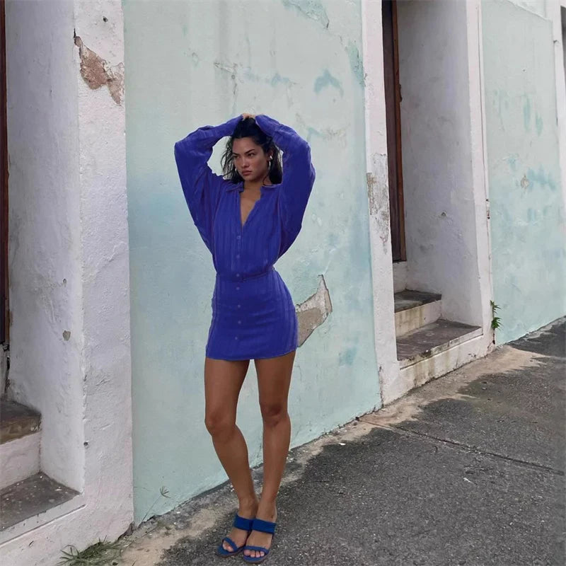 Striped Polo Mini Dress | Long Sleeve Bodycon Dress