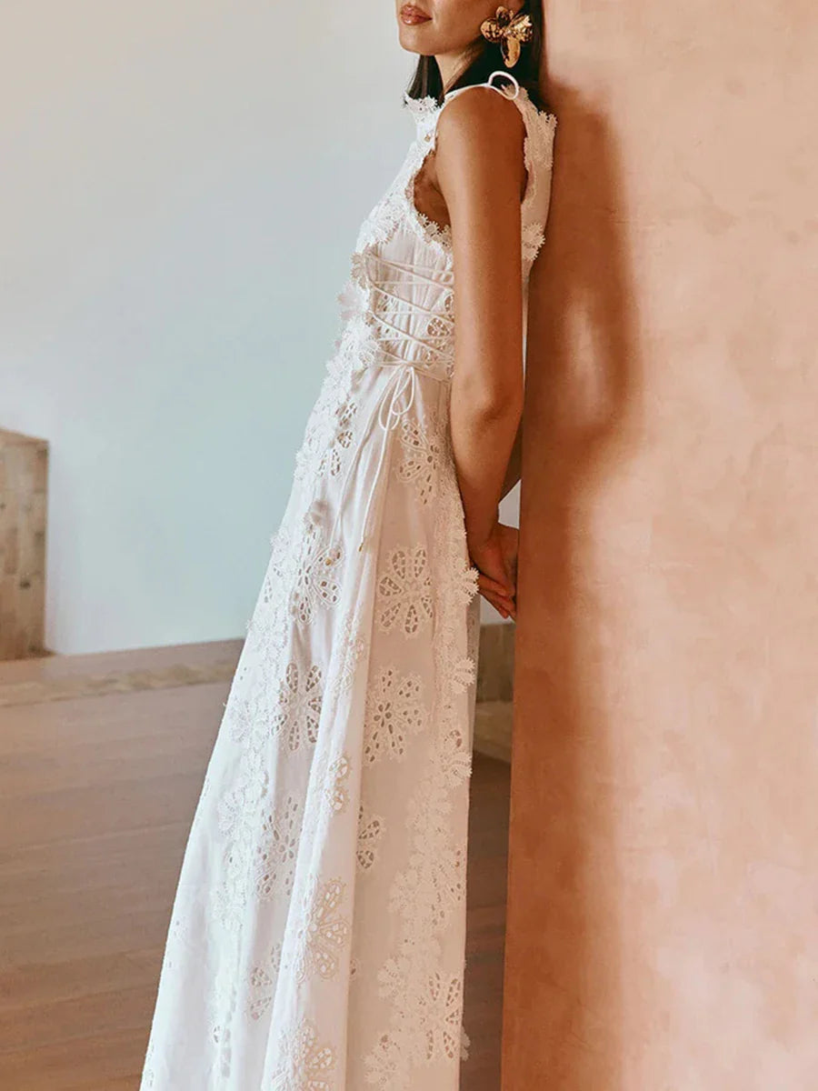 Women's O-Neck Lace-up A-Line Ankle-Length Dress