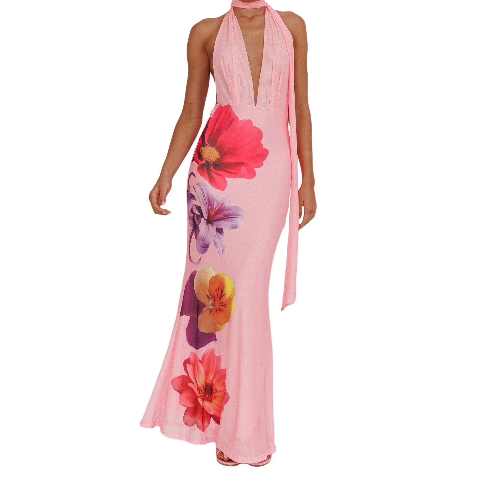 Pink floral dress on a white background