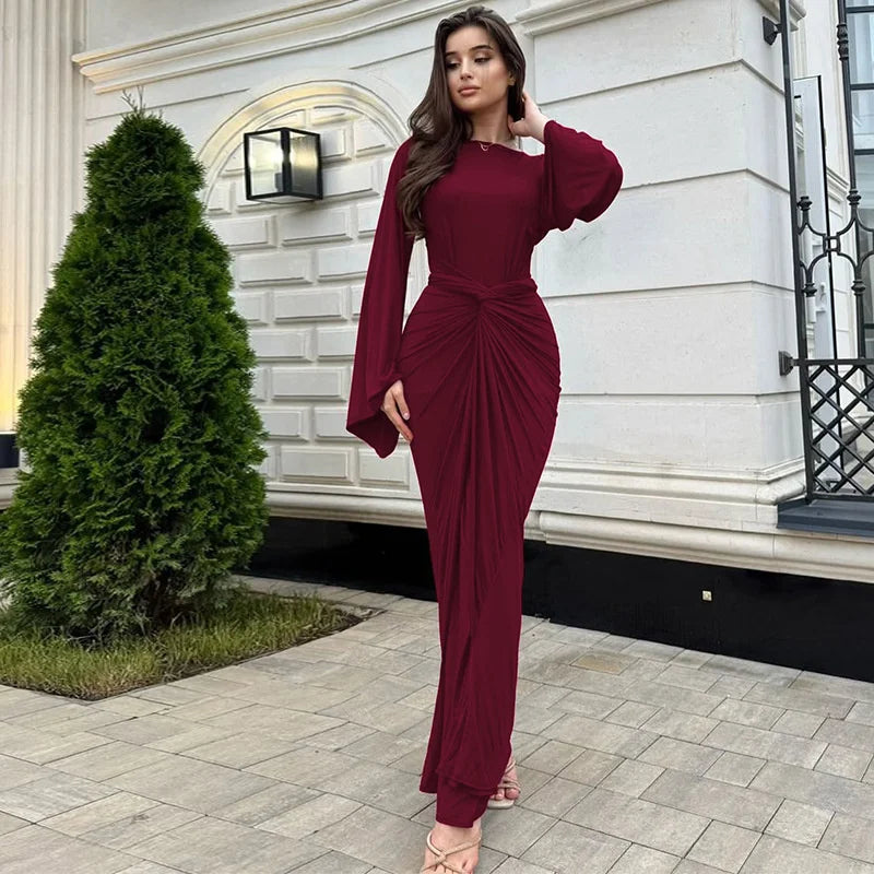 Ruched Long-Sleeve Maxi Dress