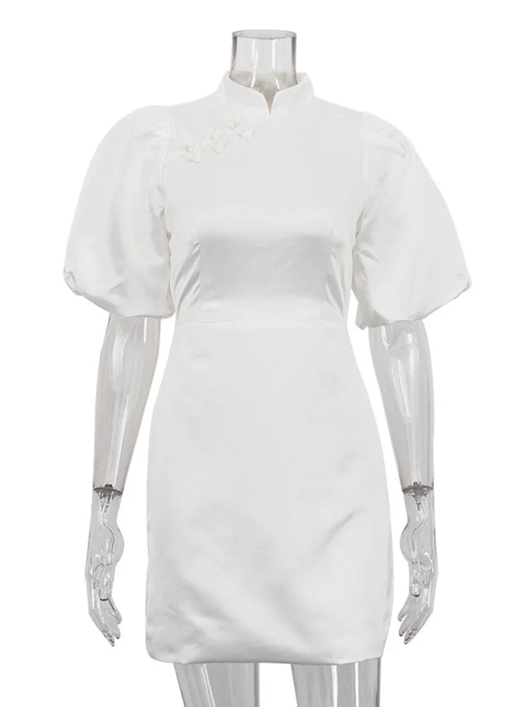 White Puff Sleeve Mini Dress | Sheath Autumn Trend Edit