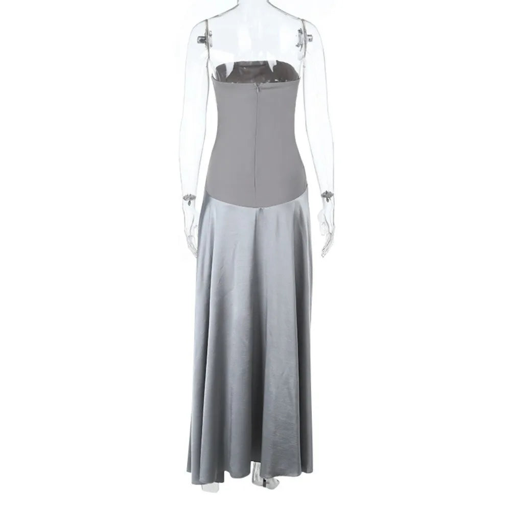 Strapless Grey A-Line Gown | Elegant Formal Evening Dress