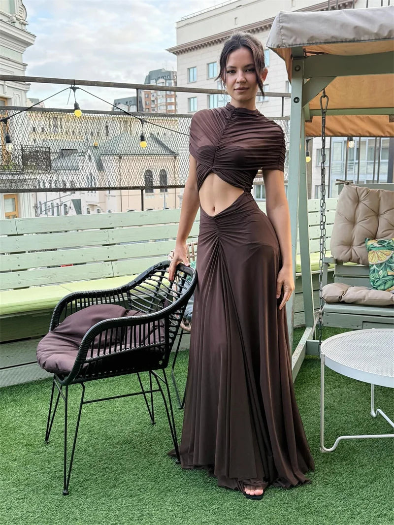 Hollow Out Ruched Mini Dress | Short Sleeve Bodycon Party Dress