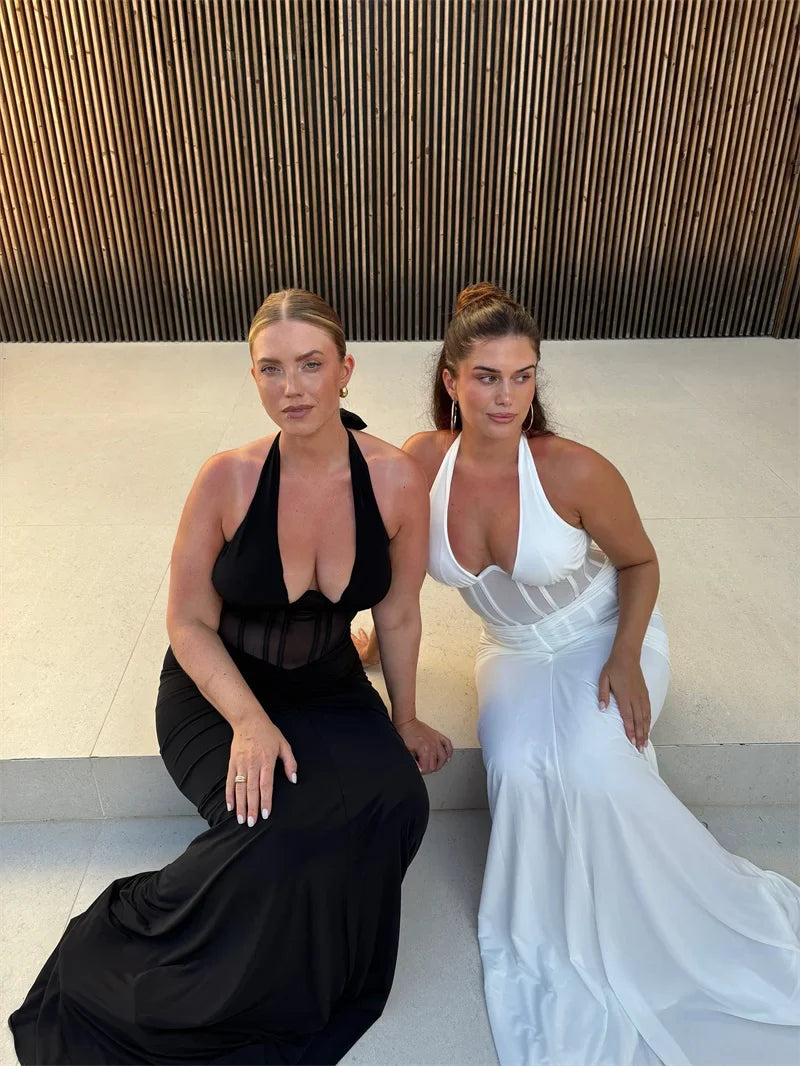 White Halter Corset Gown | Backless Floor-Length Bridal Edit