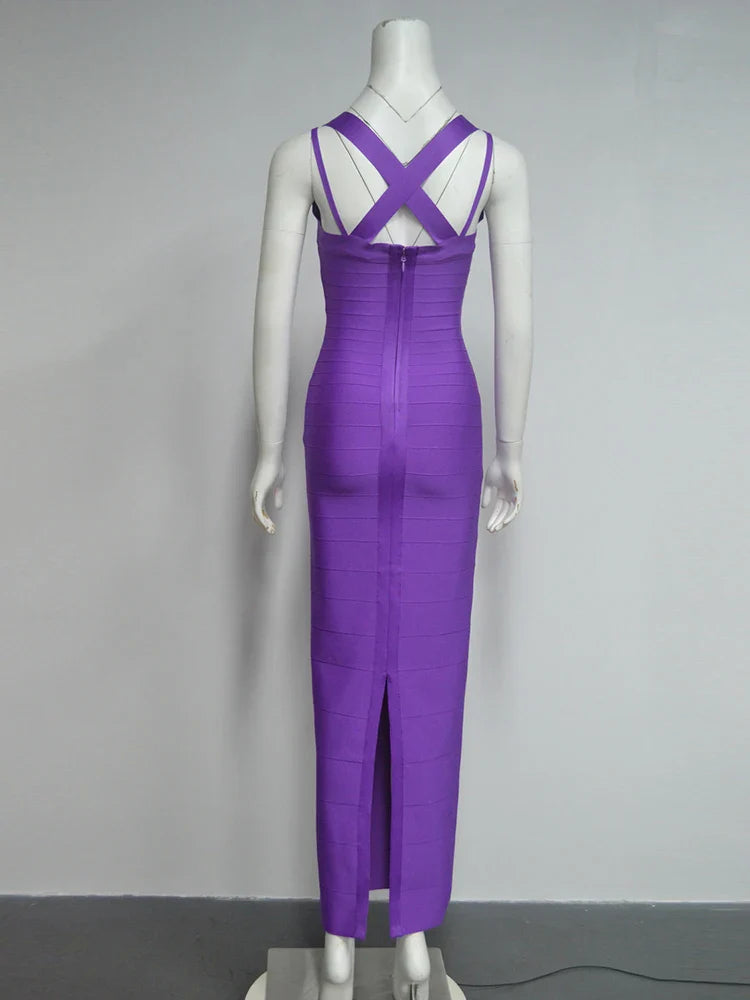 Purple Bandage Sheath Gown | V-Neck Spaghetti Strap Fit
