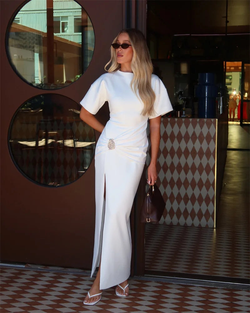 Ruched Side-Slit Maxi Dress | Sculpted Elegant Fit