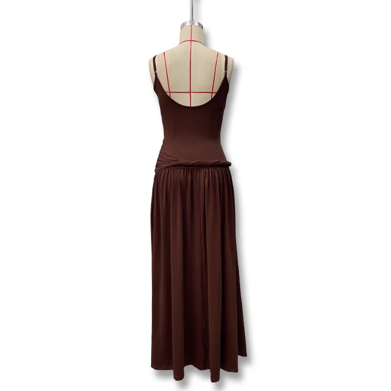 Sling Twisted Pleated Maxi Dress