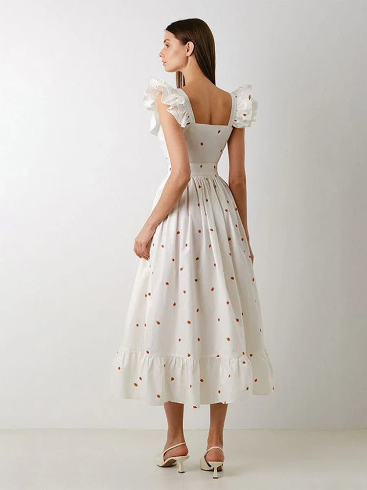 Elegant Ruffled Paisley Maxi Dress for Summer Soirees