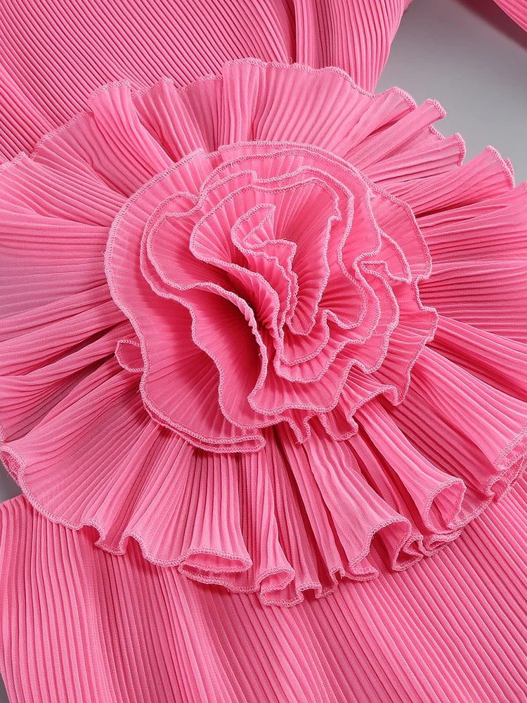 Pink Cutout Mini Dress with Sculpted Flower Detail