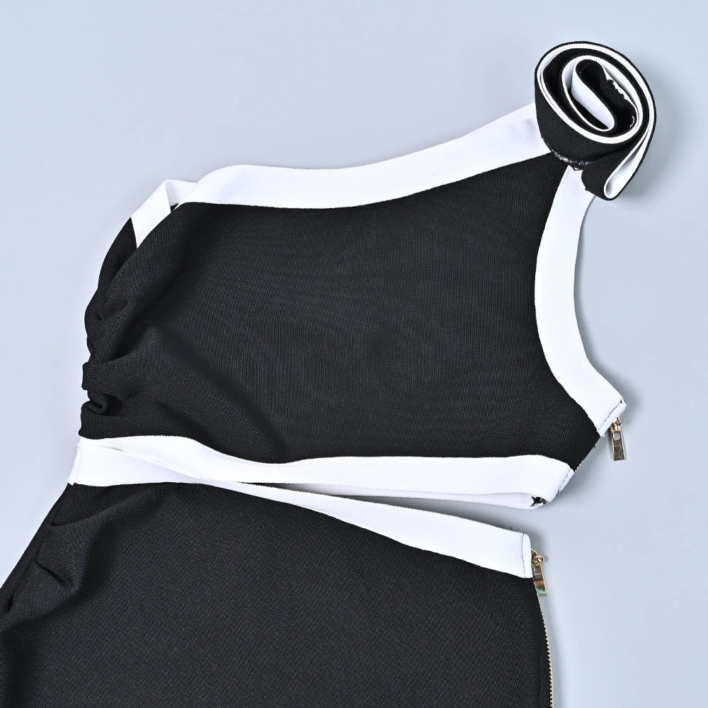 Black Contrast Asymmetrical Maxi Dress | High Split Column Gown