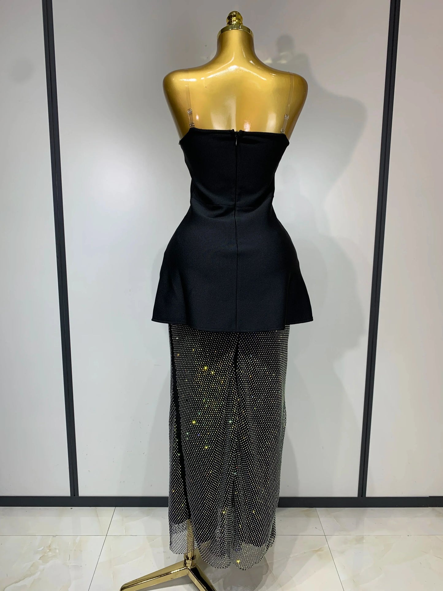 Black Rhinestone Corset Top & Sequin Skirt Set