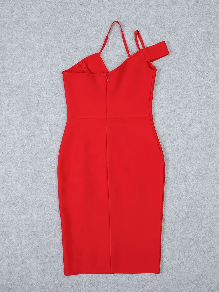 Red Halter Bodycon Bandage Dress | Slit Midi Figure Sculpt