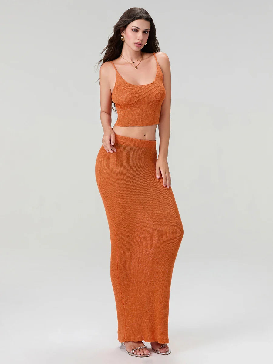 Spaghetti Strap Crop Top And Long Skirt Set
