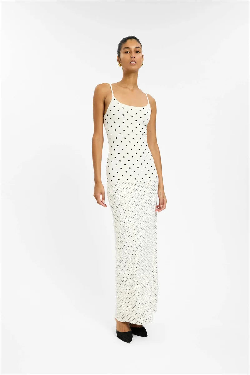 Spaghetti Strap Polka-Dot Slip Maxi Dress