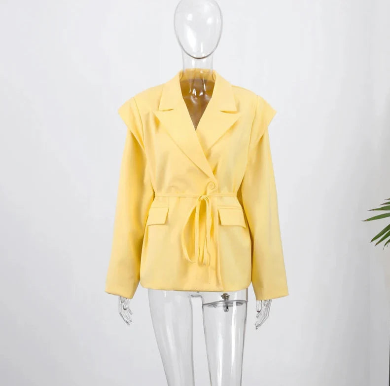 Oversized Blazer with Belted Waist – Light Cotton Blend