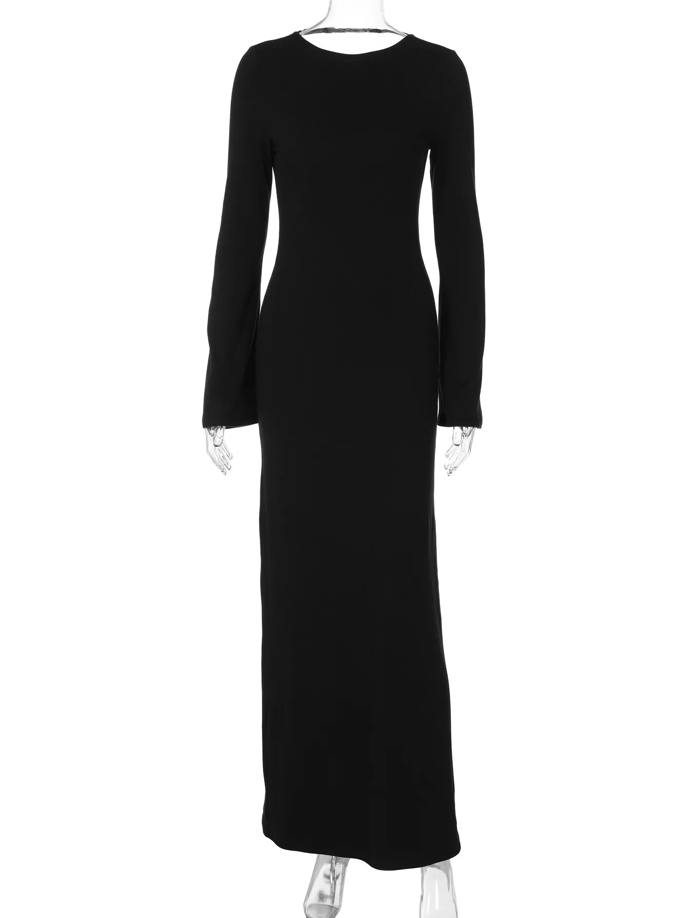 Backless Black Knit Maxi Dress | Gold Detail Event Look
