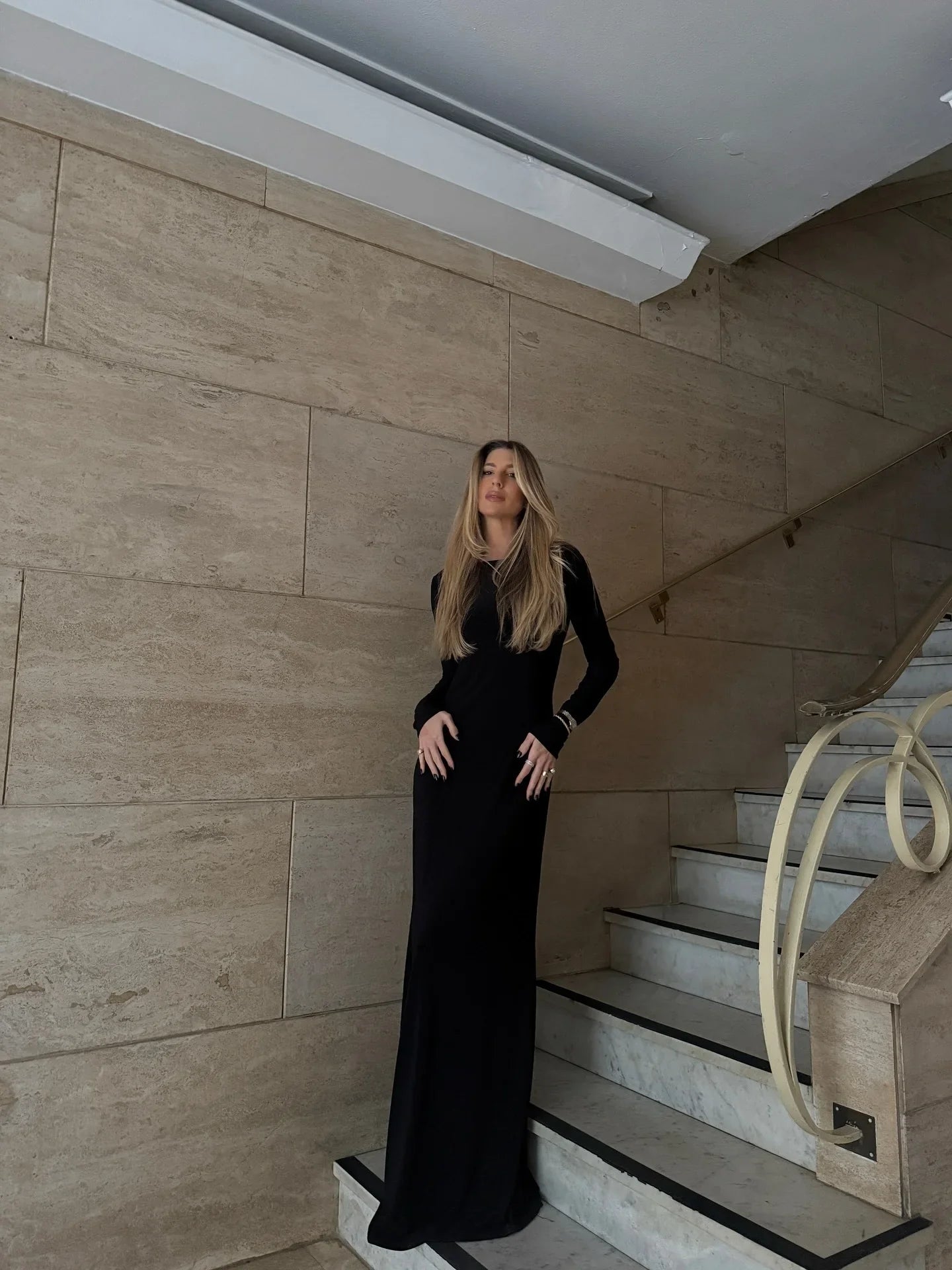 Long-Sleeve Backless Cut-Out Maxi Dress