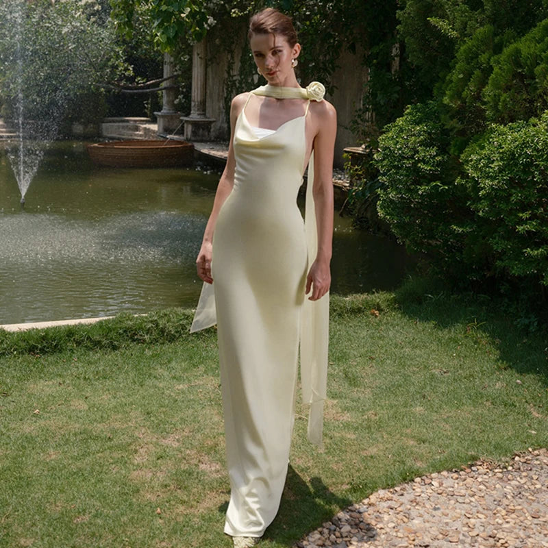 Satin Backless Spaghetti Strap Sling Dress