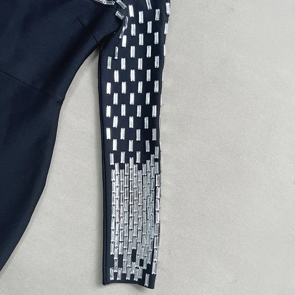 Elegant Crystal Embellished One-Shoulder Sheath Maxi Dress