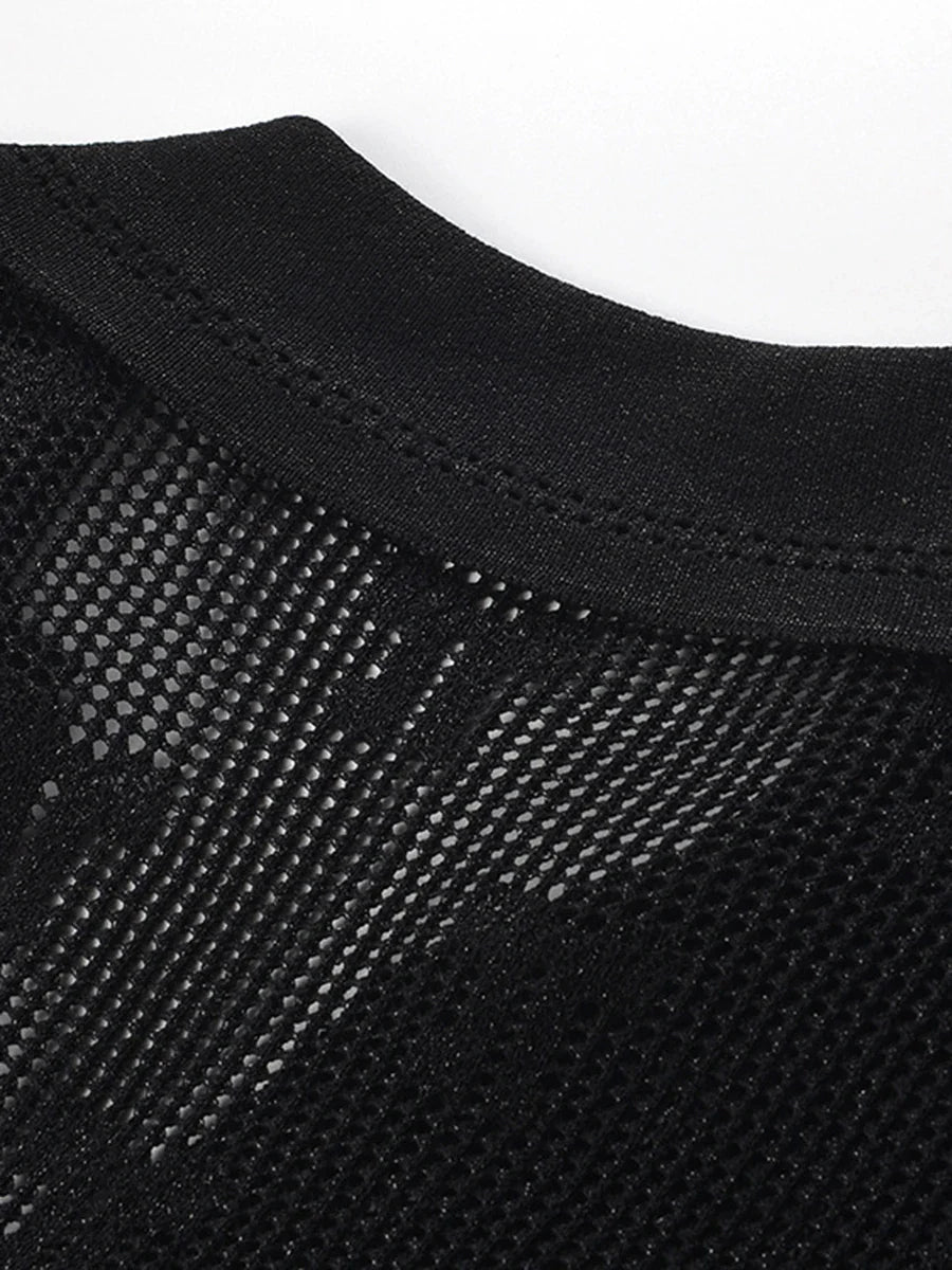 Black Sheer Ruffle Button Midi Dress