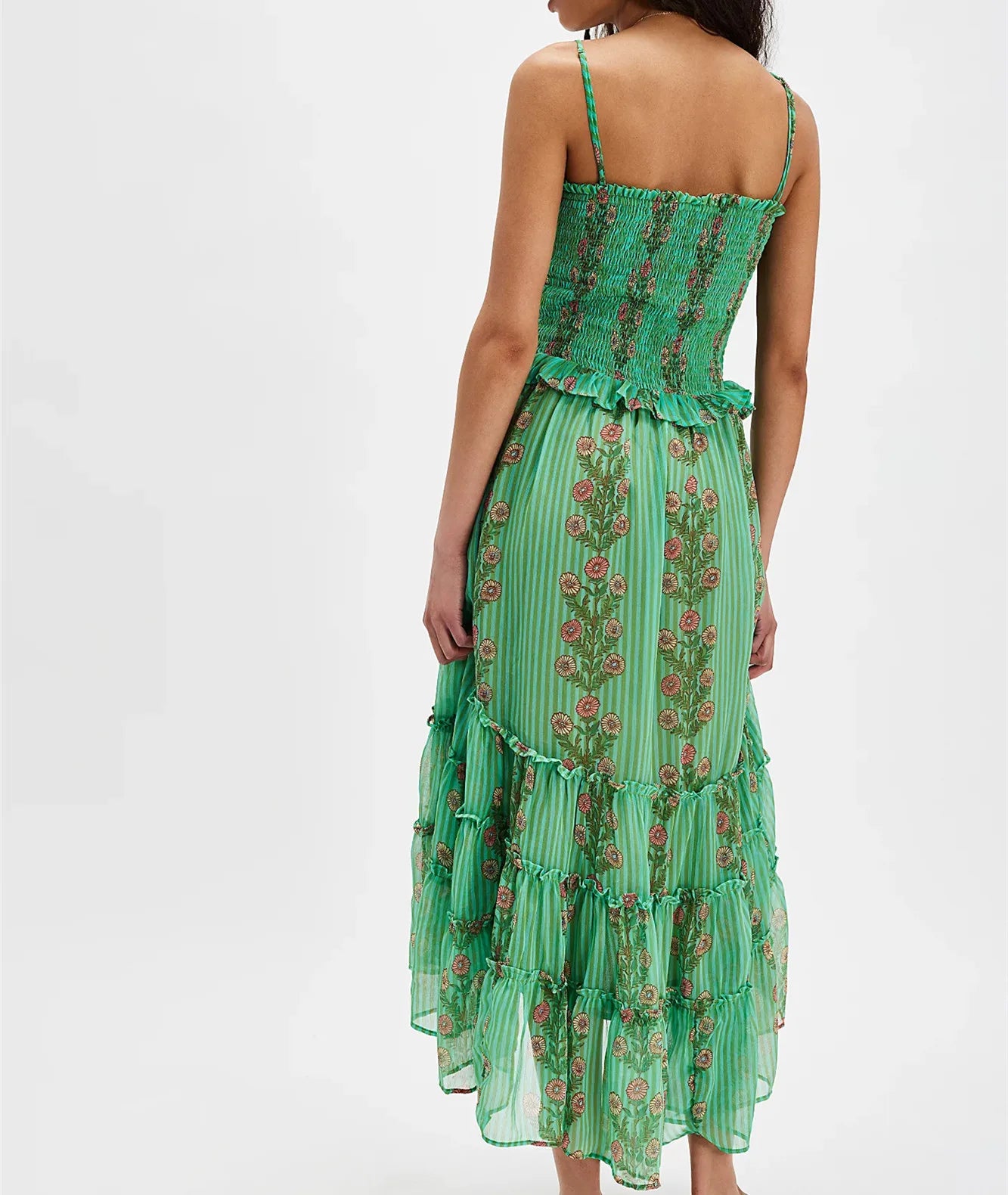 Floral Cami Midi Dress - Smocked High-Low Beach Holiday