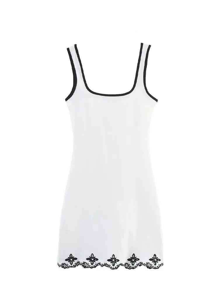 Beige Contrast Trim Mini Dress | Knit Sheath Summer Style