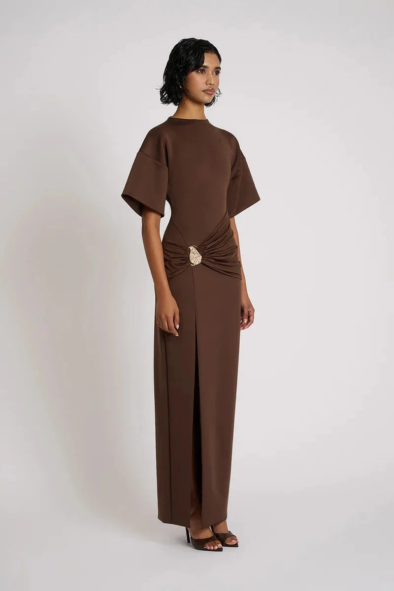 Ruched Side-Slit Maxi Dress | Sculpted Elegant Fit