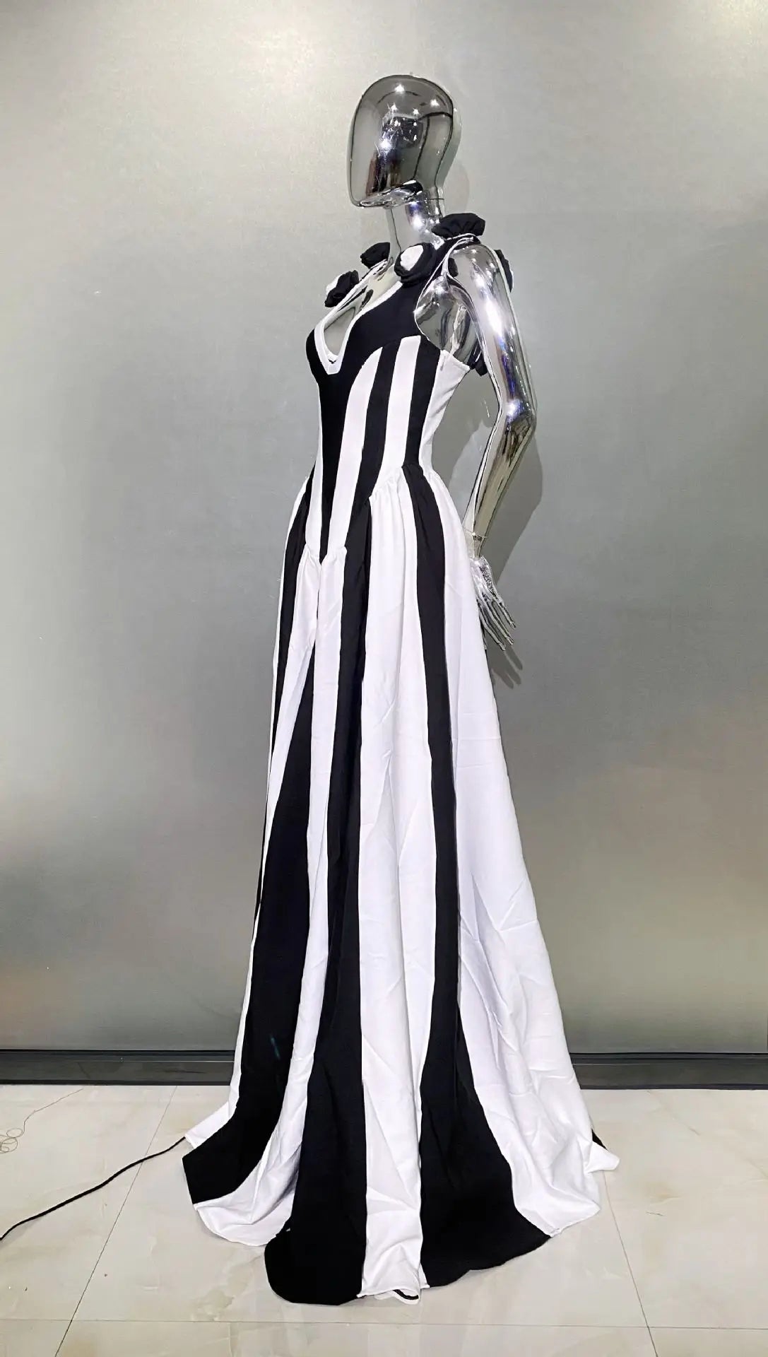 Black And White Stripe Long Dress