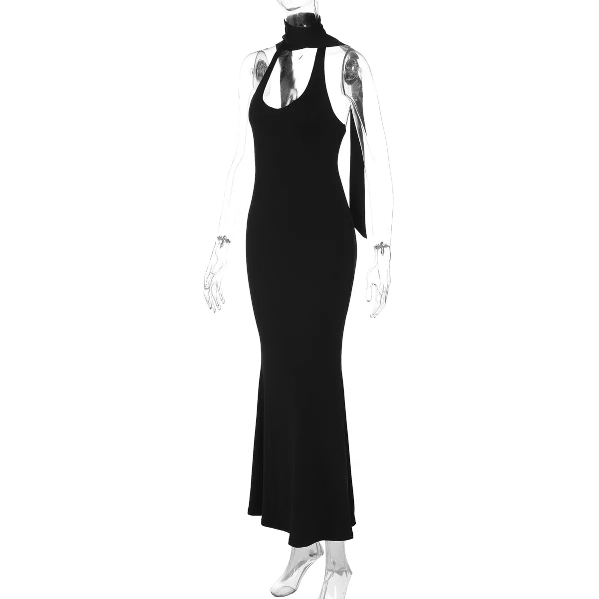 Black Halter Backless Pencil Dress | Sexy Knit Club Maxi