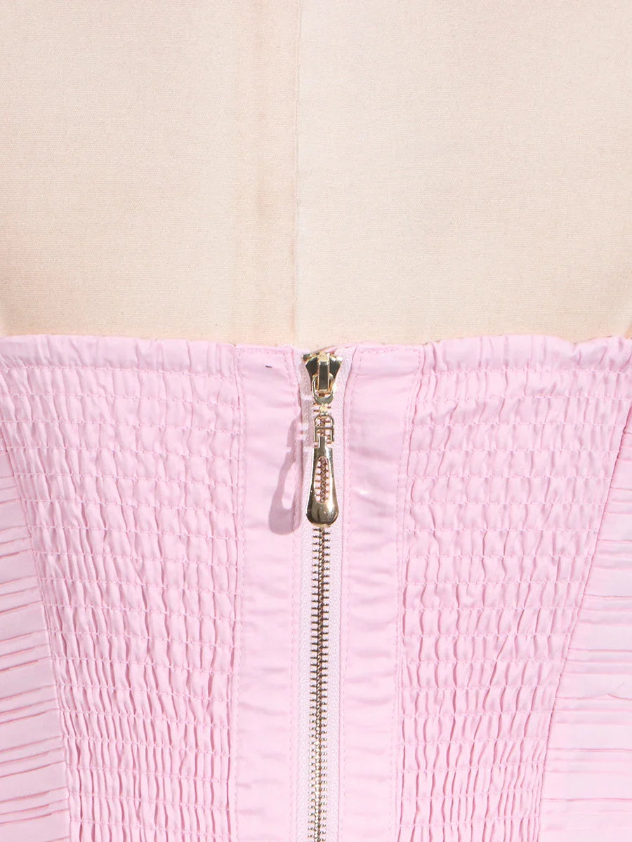 Strapless Puffs Dress – Ruched Bodice & High-Slit Elegance