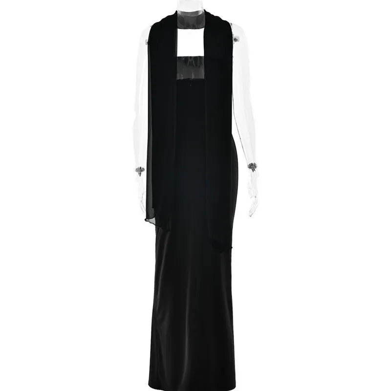 Scarf Collar Strapless Maxi Dress - Backless Bodycon Club & Party