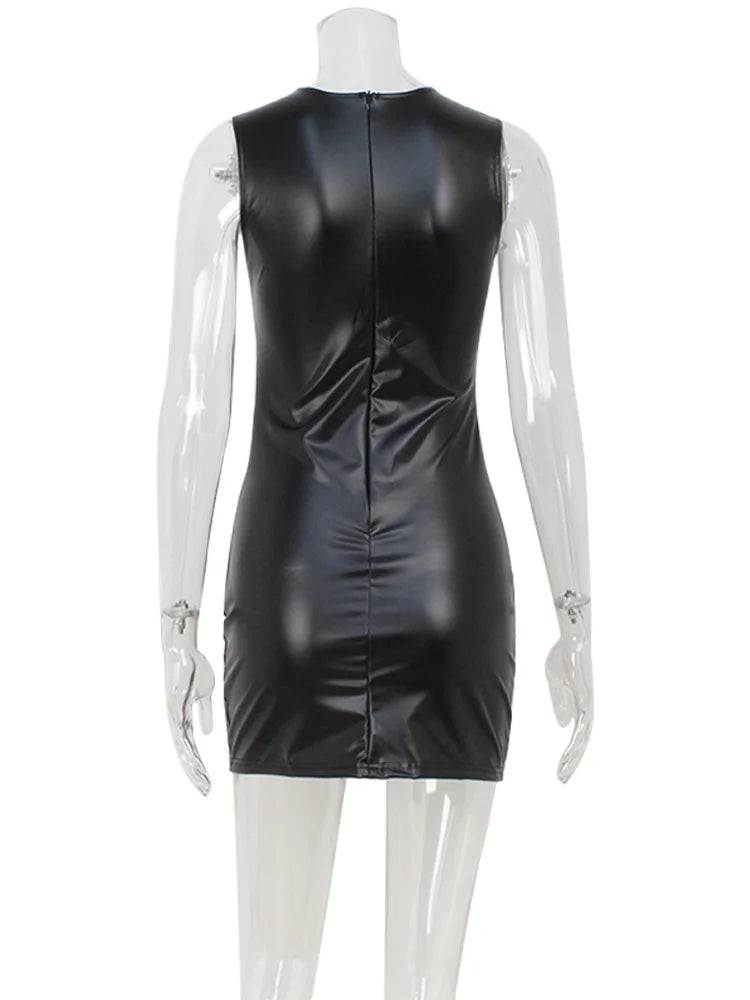 Black PU Leather Bodycon Mini Dress