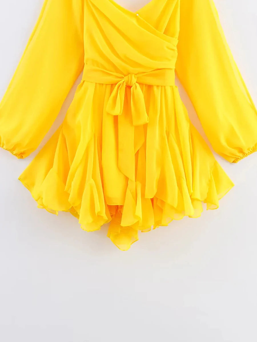 Yellow Ruffle Mini Dress | Long Sleeve A-Line for Summer Glow