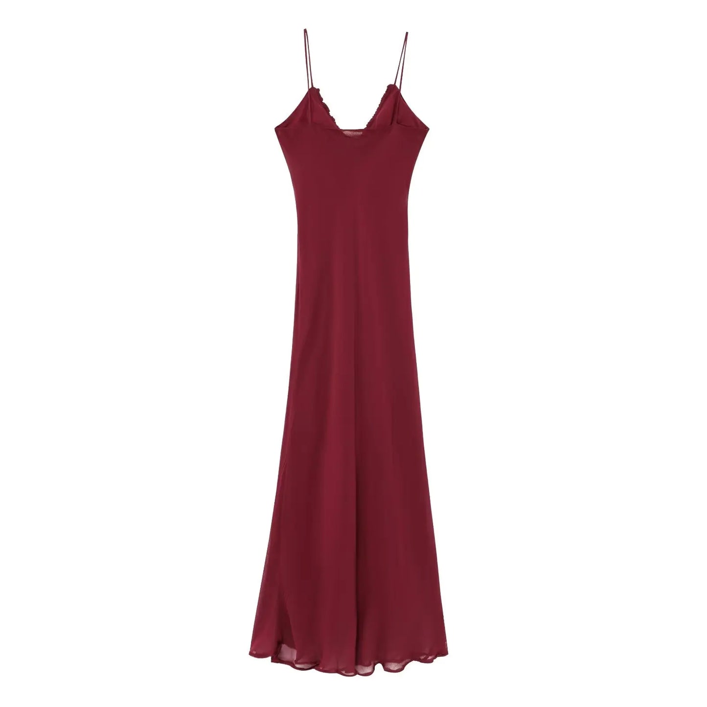 Burgundy Chiffon Tiered Slip Dress | Summer Ankle-Length Gown