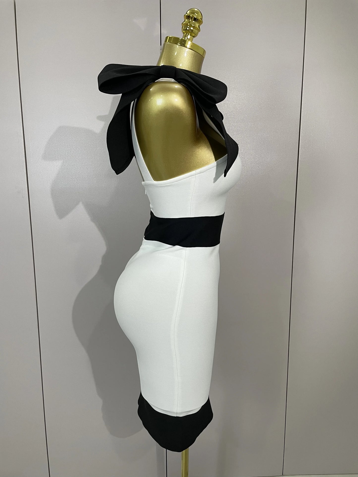 Black & White Bow Tie Bodycon Mini Dress