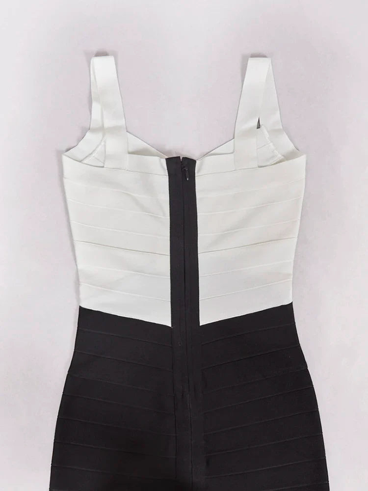 White Black Color-Block Bandage Dress | Sleeveless Mini Gown