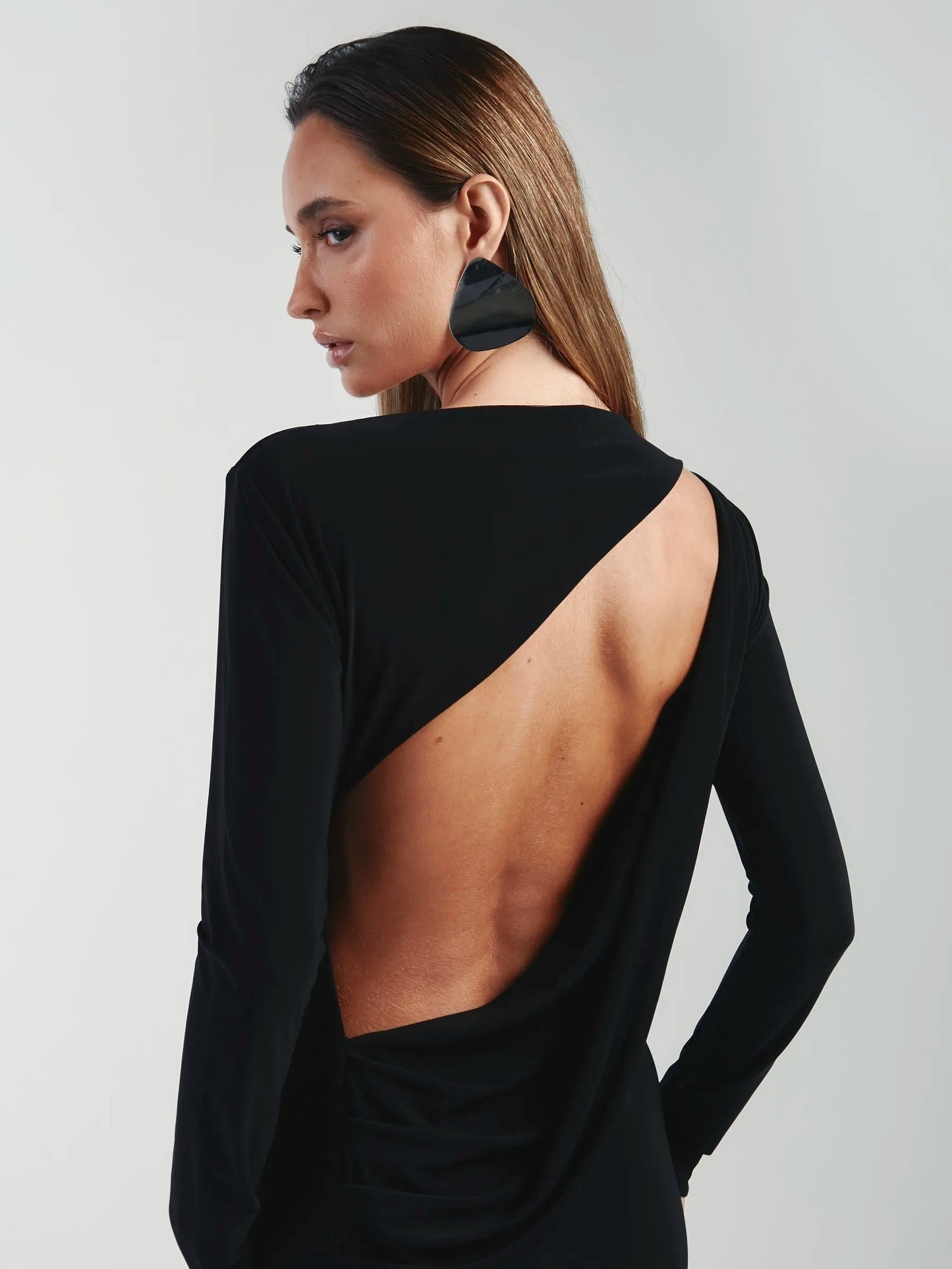 Long-Sleeve Backless Cut-Out Maxi Dress