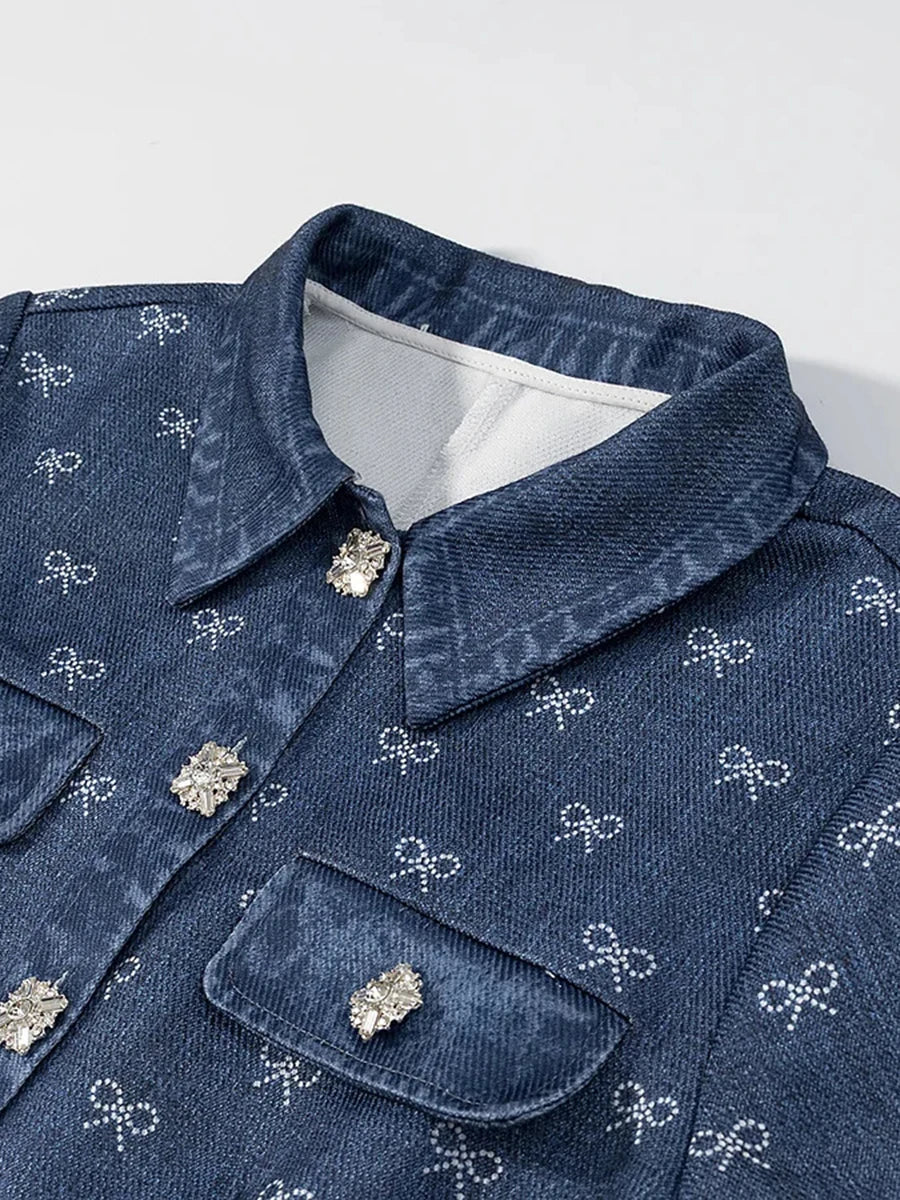 Denim Bowknot Short-Sleeve Pocket Mini Dress