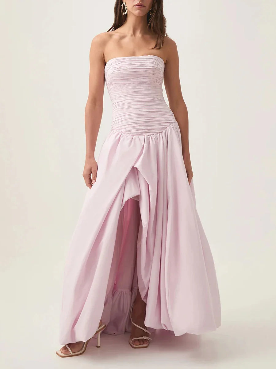 Elegant Pink ruched evening gown