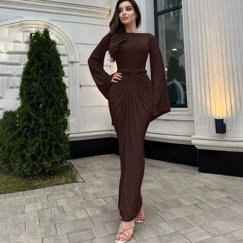 Ruched Long-Sleeve Maxi Dress