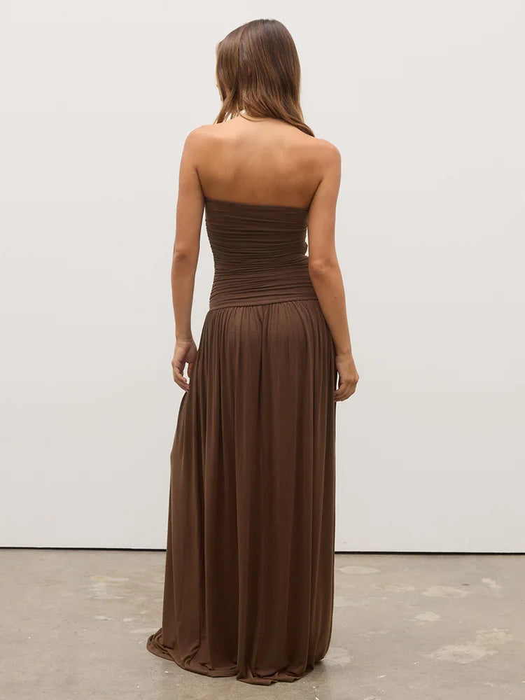 Burgundy Strapless Gown | Floor-Length Minimalist Evening Dress