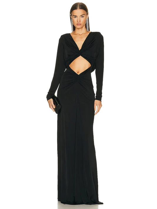 Black Long Sleeve Cut-Out Wrap Maxi Dress