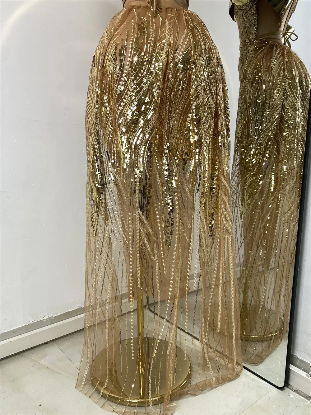 Gold Flashing Diamonds Sequin Long Party Dress