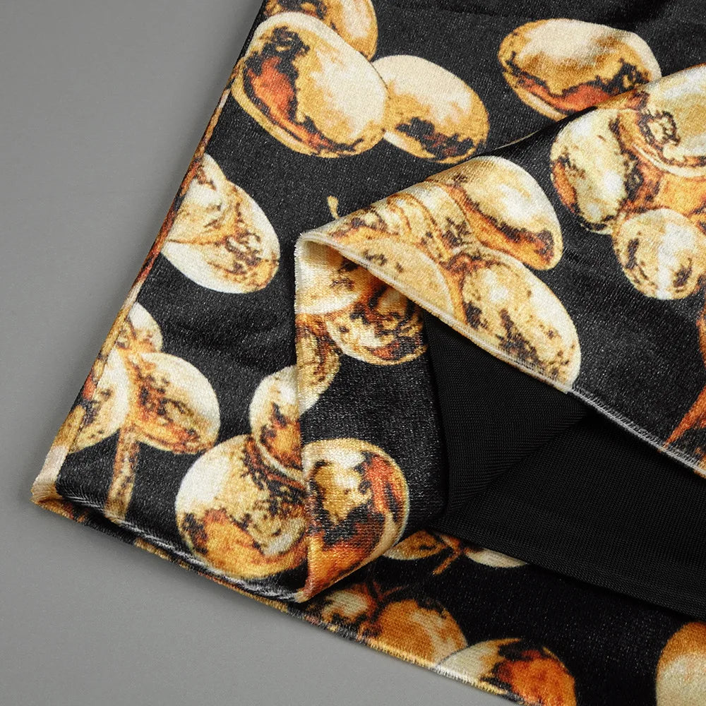 Gold Floral Velvet Bodycon Mini Dress | Luxe Party Statement